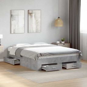 Bed Frame Concrete gray Engineered wood Double Bed Fram...