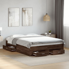Bed Frame Brown Oak Engineered Wood Double Bed Frame