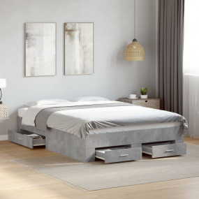 Bed Frame Concrete Grey Engineered Wood Small Double Be...