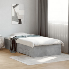 Bed Frame Concrete Grey Engineered Wood, Plywood Single...