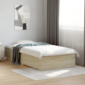 Bed Frame Sonoma Oak Engineered Wood, Plywood 35.4x79 i...