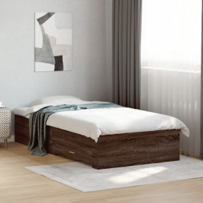Bed Frame Brown Oak Engineered Wood 35.4x78.7 in Bed Fr...
