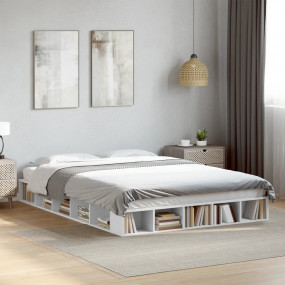 Bed Frame White Engineered wood Double Bed Frame Rectan...