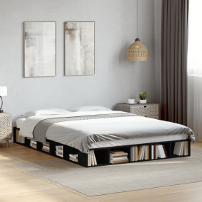 Bed Frame Black Engineered Wood, Plywood Full Bed Frame