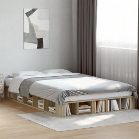 Bed Frame Sonoma Oak Engineered Wood 47.2x78.7 in Bed F...