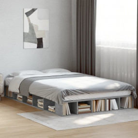 Bed Frame Concrete Grey Engineered Wood Double Bed Fram...