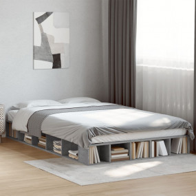 Bed Frame Concrete Grey Engineered Wood 55.1x74.8 in St...