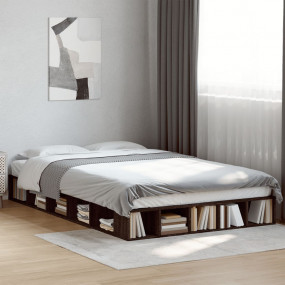 Bed Frame Brown Oak Engineered Wood Full Storage Bed Fr...