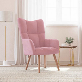 Relaxing Chair Pink Velvet (100% polyester), solid rubb...