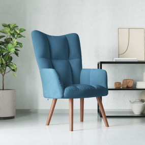 Relaxing Chair Blue Velvet (100% polyester), solid rubb...