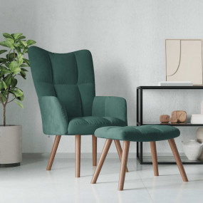 Relaxing Chair With Stool Dark Green