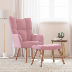 Relaxing Chair With Stool Pink