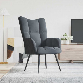 Relaxing Chair Dark Grey Velvet, Steel Standard Modern