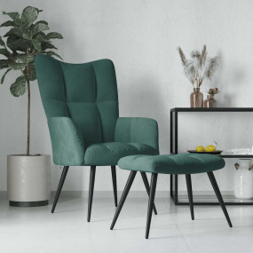 Relaxing Chair With Stool Dark Green Velvet (100% polye...