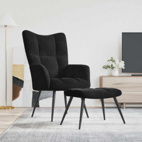 Relaxing Chair With Stool Black Velvet, Steel Footrest