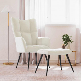 Relaxing Chair With Stool Cream White Velvet (100% poly...