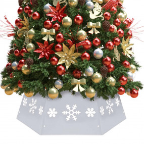 Christmas Tree Skirt Silver and White Metal Medium