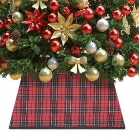 Christmas Tree Skirt Red and Black Fabric and Cardboard