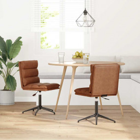Dining Chair Set of 2 Brown Faux leather, plywood, meta...