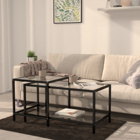 Tea Table Set of 2 Transparent Tempered glass, powder-c...