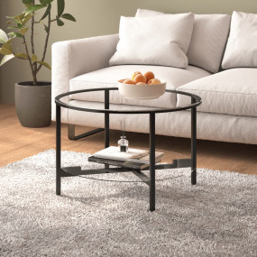 Tea Table Black and Transparent Tempered Glass, Powder-...