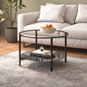 Tea Table Black and Transparent Tempered Glass, Powder-...
