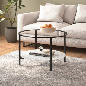 Tea Table Black and White Marble Tempered Glass, Powder...