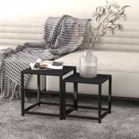 Side Table Set of 2 Black MDF Small Sleek Nesting Table...