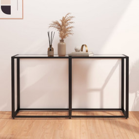 Console Table Clear, Black Tempered Glass, Powder-Coate...