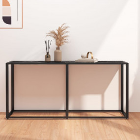 Console Table Black Marble Tempered Glass, Powder-coate...