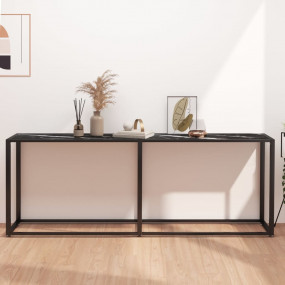 Console Table Black marble Tempered glass Large Sleek