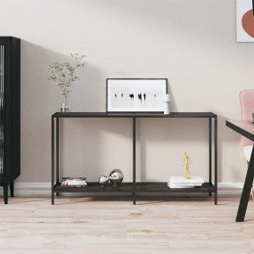 Console Table Black Tempered Glass, Powder-Coated Steel...