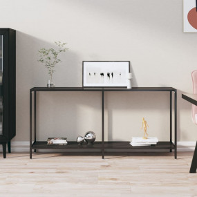Console Table Black Tempered Glass, Powder-Coated Steel...