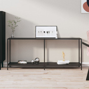 Console Table Black Tempered Glass, Powder-Coated Steel...