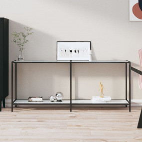 Console Table White Tempered Glass, Powder-Coated Steel
