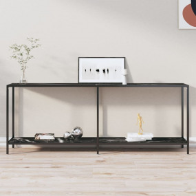 Console Table Black Tempered glass, Powder-coated steel...