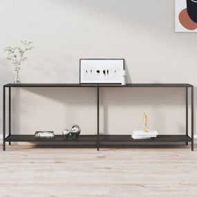 Console Table Black Tempered Glass, Powder-Coated Steel...