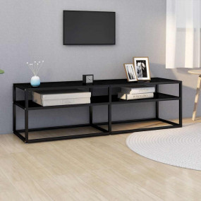 TV Cabinet Black Tempered glass, Powder-coated steel