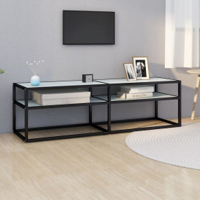 TV Cabinet Black and White Marble Tempered Glass, Powde...