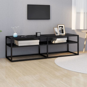 TV Cabinet Black Tempered Glass Medium TV Cabinet Recta...
