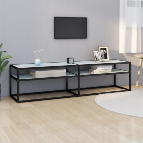 TV Cabinet White Tempered Glass Large TV Cabinet Rectan...