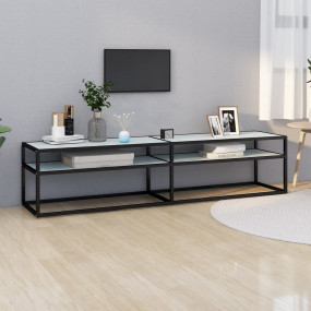 TV Cabinet Black and White Marble Tempered Glass, Powde...