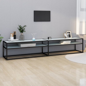 TV Cabinet White marble, Black Tempered glass, Powder-c...