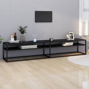 TV Cabinet Black, Black Marble Tempered Glass, Powder-C...