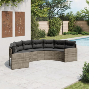 Patio Sofa Half-round: Gray, Cushions: Dark gray