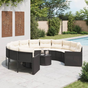 Garden Sofa Black Poly Rattan Large Removable Covers