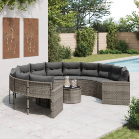 Garden Sofa Round Gray PE rattan, powder-coated steel, ...