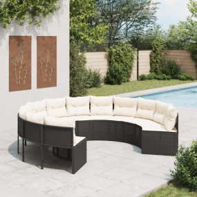 Patio Sofa Black PE rattan, powder-coated steel Large
