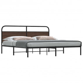 Bed Frame Brown Oak Steel, Engineered wood 79 x 79 in, ...