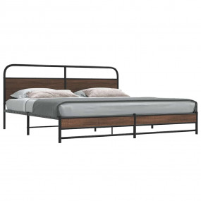 Bed Frame Brown Oak Steel, engineered wood Double Bed F...